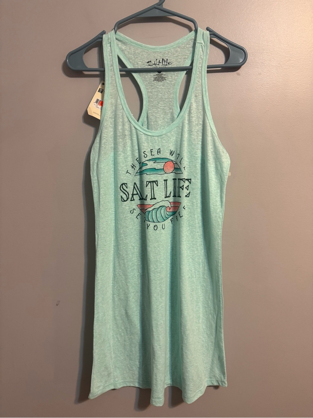 Salt Life Women’s M Mint Racerback Beach Cover Up Tank Dress Graphic NWT